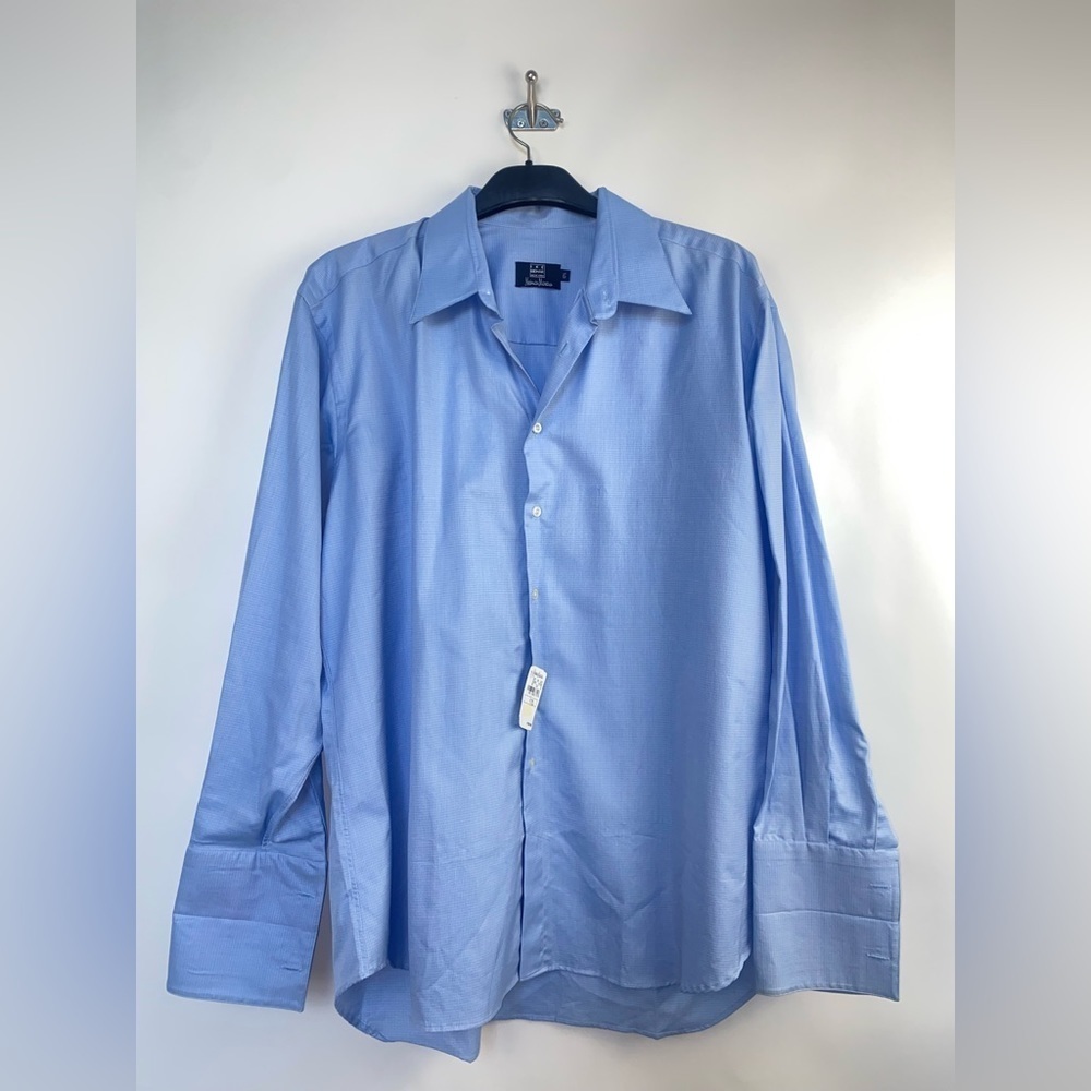 Ike Behar Blue Textured  Dress Shirt 17L 100% Cotton‎